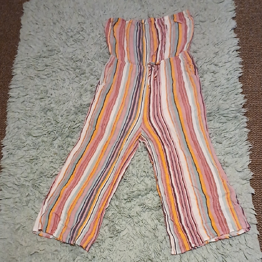 Striped Strapless Jumpsuit in Multicolor